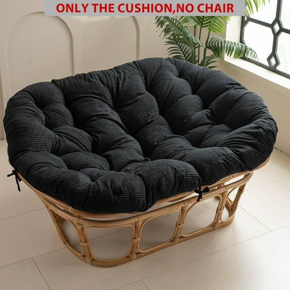 67"x47" Double Papasan Cushion [WITHOUT CHAIR] Corduroy Deep Tufted Plush High-Rebound with Ties Black
