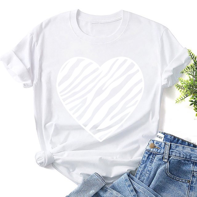 Babysbule Hauts en Liquidation pour Femmes Mode T-shirt à Manches Courtes Imprimé Saint-Valentin Nouveauté Graphique