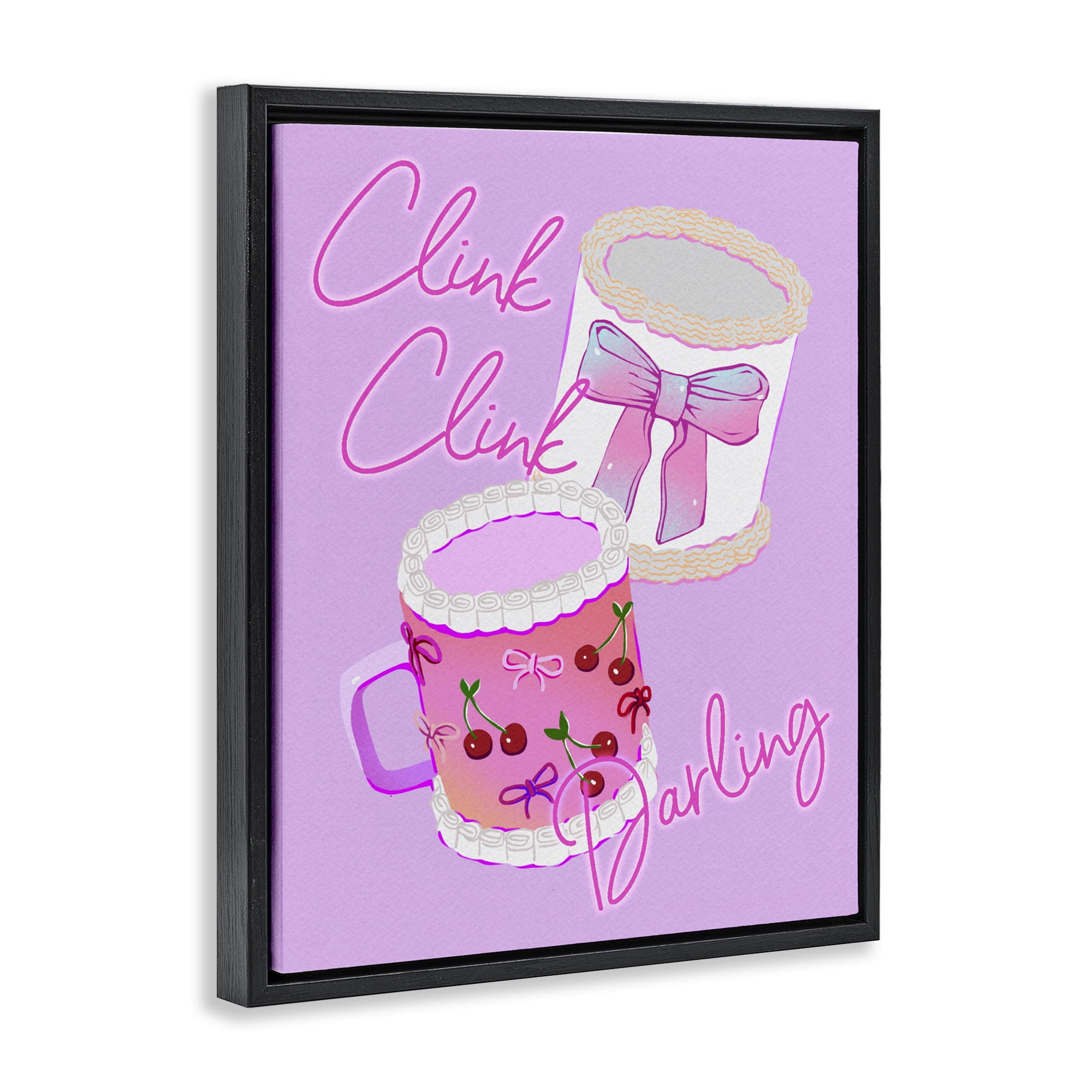 Stupell Industries Clink Darling Cherry Mug Black Framed Floater Canvas Wall Art, design by Ziwei Li