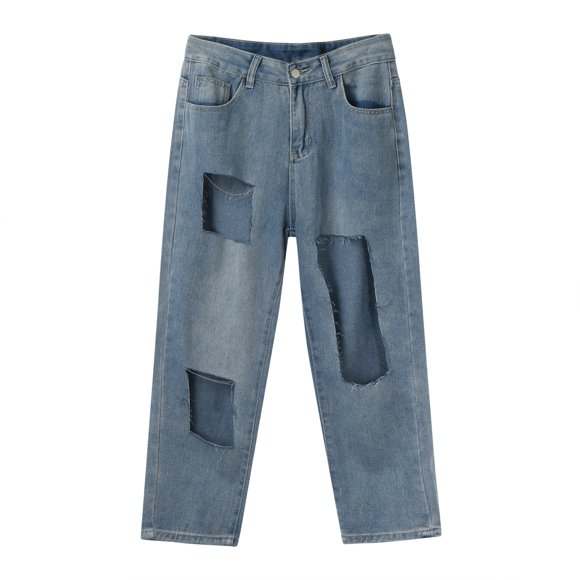FYEGRE Slim Tapered Jeans for Men Men's Slim Fit Denim Jeans with Ripped Details and Comfortable Stretch Fabric for a Modern Stylish Blue S