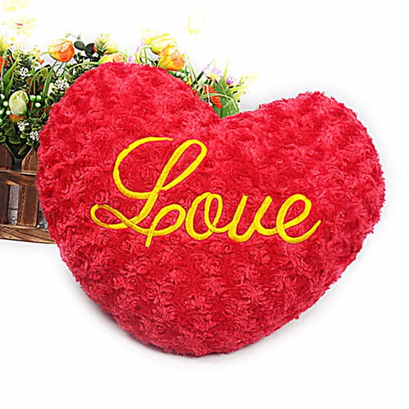 ERTZAE Romantic Love Heart Plush Pillow,"Love" Embroidery Couple Cushion,Soft Rose Plush Huggable Pillow,Portable Romantic Gift Cushion,Love-Themed Home Decor Pillow,Durable Cozy Lovers Cushion