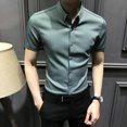 thumbnail image 5 of Camisas y blusas musculosas para hombre, camisetas negras a rayas de manga corta para hombre con cuello, estéticas, normales, elegantes, de algodón y seda, 5 of 5