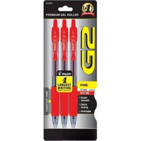 Pilot 3pk G2 Gel Pens Fine Point 0.7mm Red Ink
