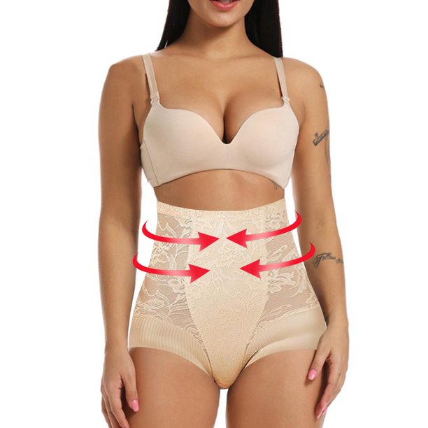 High Waist Lace Beige Body Shaper With Zipper Control Postpartum