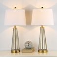 thumbnail image 4 of Maxax 27 Inch Table Lamps Set of 2, 3-Way Dimmable Brass Gold Nightstand Lamp, Industrial Bedside Light with White Fabric Shade for Living Room, Bedroom, Hollow Metal Style Base, 4 of 8