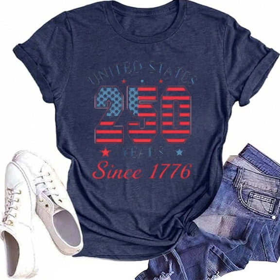 Puliio 4th of July T-Shirts for Women American Flag Graphic Patriotic Tee Tops Short Sleeve O Neck Tshirt Casual Independent Day T Shirt