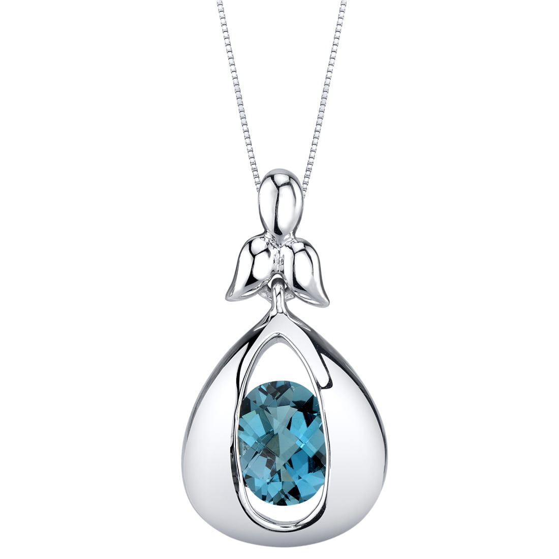 18" Stearling Silver 1.5ct London Blue Topaz & Diamond Accent Oval Necklace 