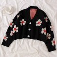 thumbnail image 2 of Women's Flower Long Sleeve Short Cardigan Casual Loose V Neck Button Knit Sweaters, 2 of 7