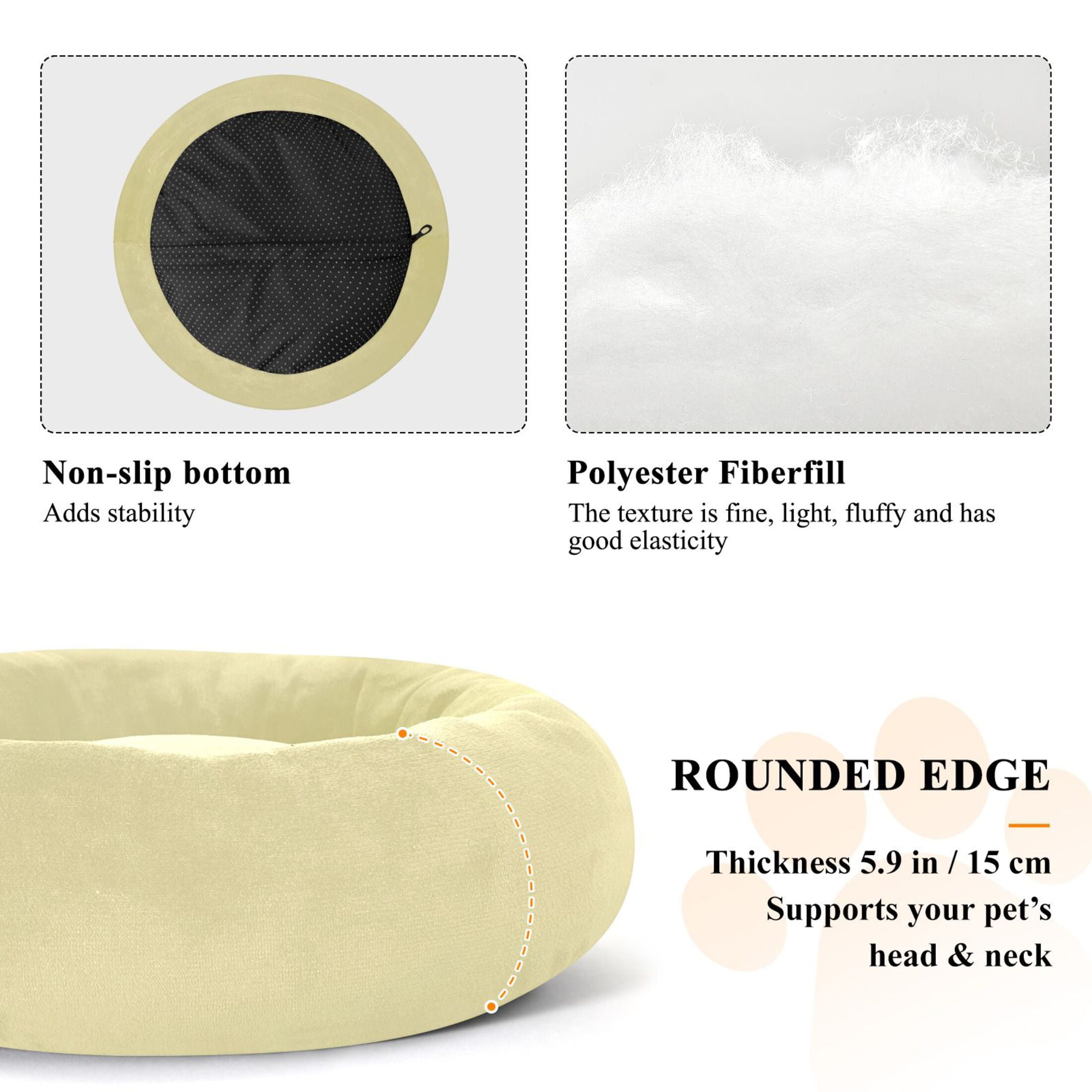 Iauyy Pet Couch Donut Cat Bed for Indoor Cats/Small Dogs Washable & Machine with Non-slip Bottom Calming Cat Furniture, Broad Pale Yellow (M)