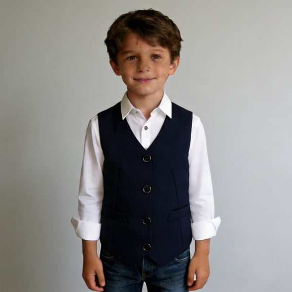 Boys Vest Sleeveless Button Down Dark Blue Suit Vest Boys School Uniform Shirts Kid Boys Formal Suit Vest Boys Suit Size 7-8 Years