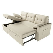 papajet 84 Sectional Sofa with Storage and 3 Seat ,Reversible Pull Out Couch for Living Room,Beige