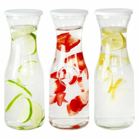 

7Penn Glass Water Carafe with Lid - 1L Mimosa Drink Pitcher for Parties 3 Pack