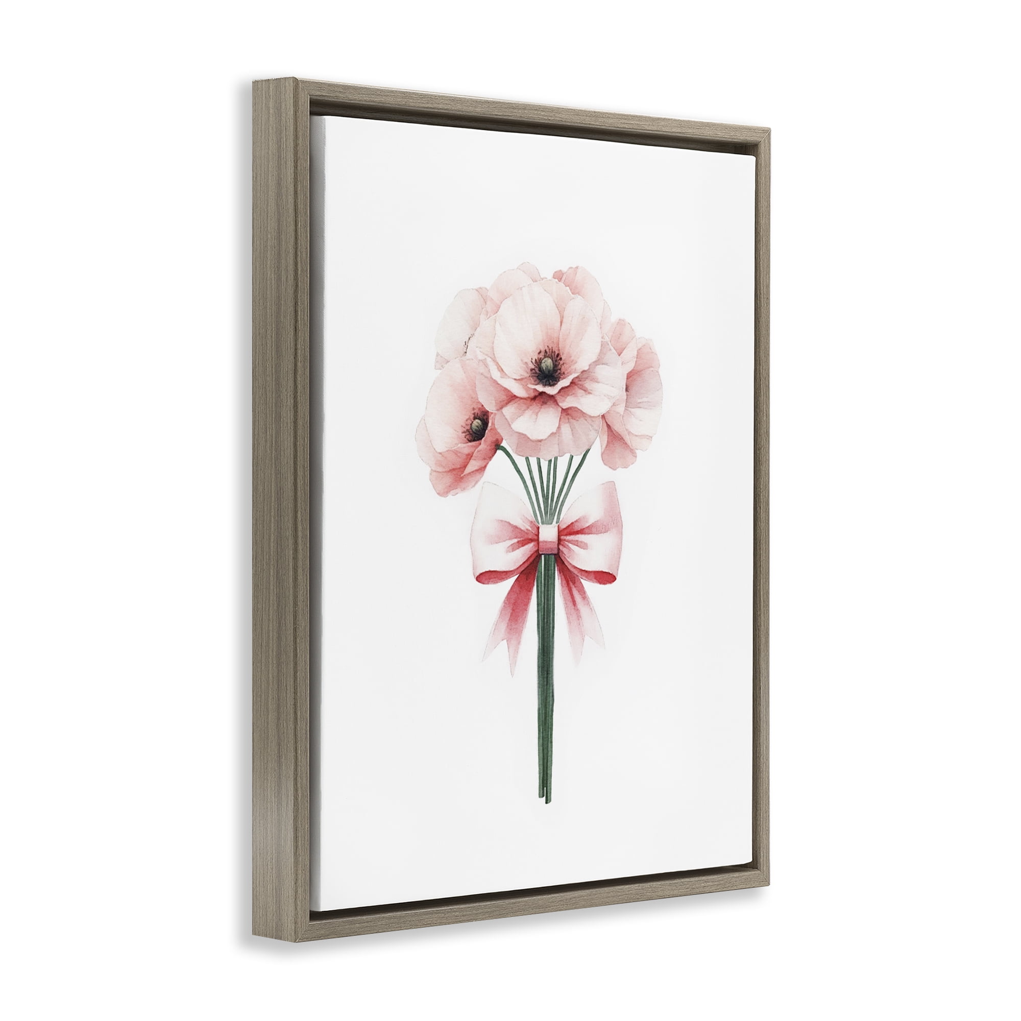 Stupell Industries Pastel Bouquet with Bow Plants & Flowers Painting Brown Floater Framed Canvas Art Print Wall Art, 25 x 31