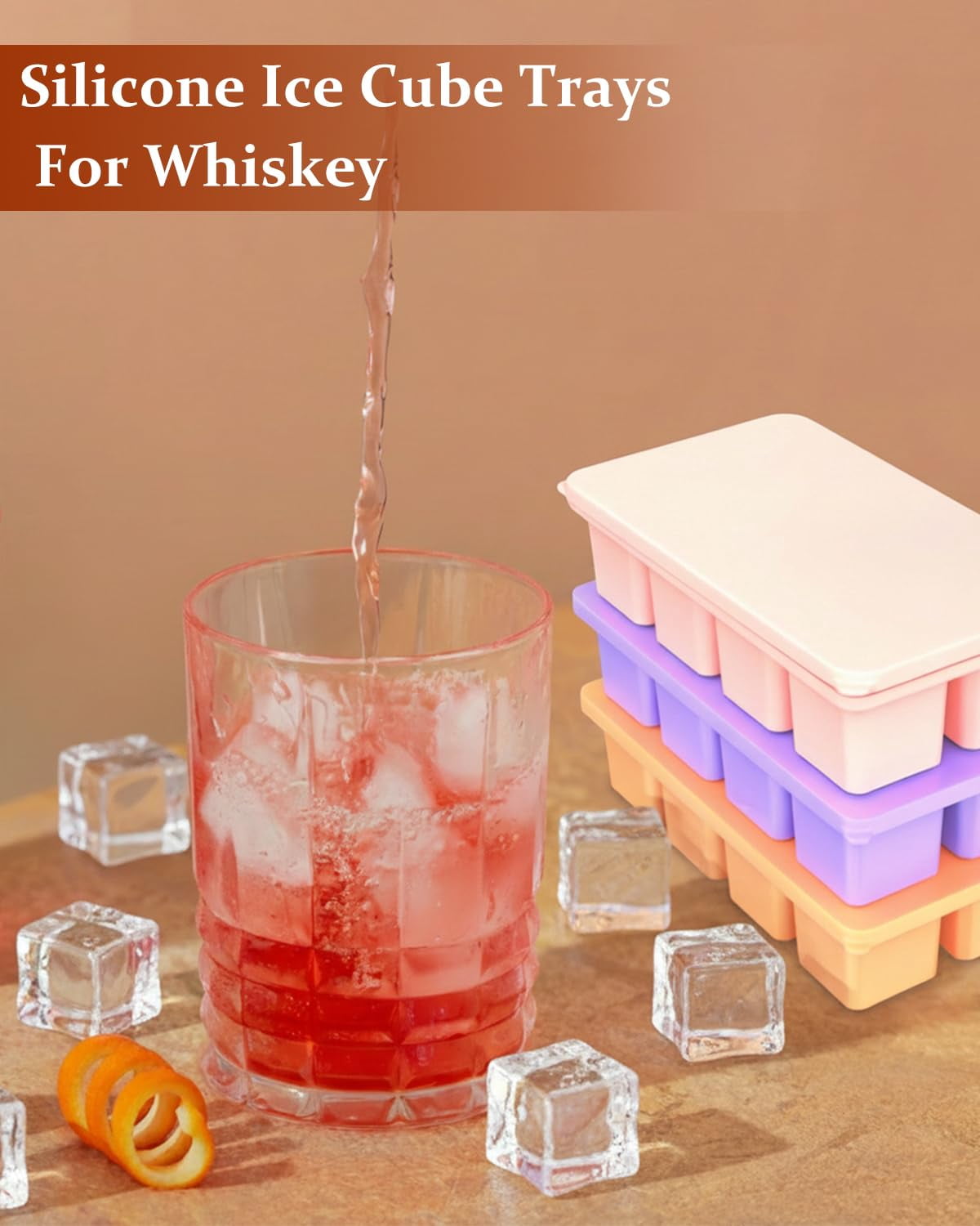 Large Silicone Ice Cube Trays With Lids  3 Pack Molds Easy-release 2 Inch Square Big For Freezer Iced Coffee Food Dishwasher-safe