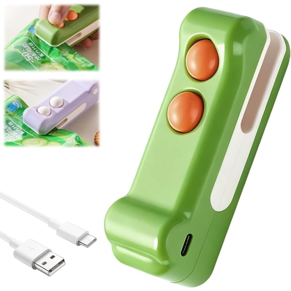 2 in 1 Mini Bag Sealer with Cutter and Magnet, Crocodile Design Portable Sealing Machine for Potato Chips Snack Vegetable Fresh Storage(Green and Purple)
