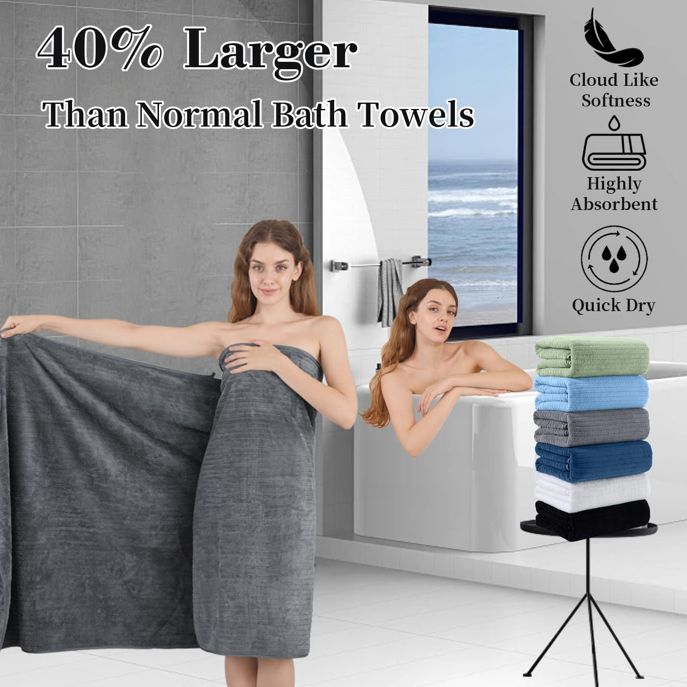 35x70 Inches Extra Large Bath Towels, Cotton Bathroom Towels, Super Soft and Absorbent - 4 Colors