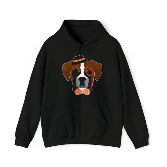 Hipster Boxer Dog Graphic Hoodie Sweatshirt, Sizes S-5XL