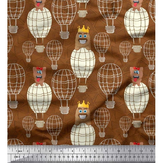 Soimoi Georgette Viscose Fabric Triangle,Cartoon & Hot Air Balloon Holiday Print Fabric by The Yard 42 Inch Wide