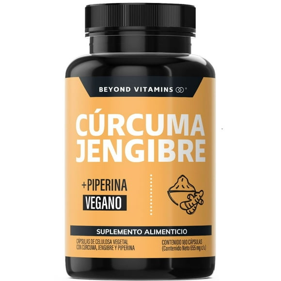 Beyond Vitamins | Raíz De Cúrcuma (curcumina) + Jengibre Potenciado Con Pimienta Negra (piperina) Cúrcuma Capsulas - Vitaminas Mujer / Hombre - Vegano | Curcuminoides (180 Cápsulas)