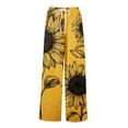 thumbnail image 4 of LWavelet Women's Drawstring Waist Sunflower Print Wide Leg Pants with Split Detail for Casual & Vacation Outfits Saffron L, 4 of 8