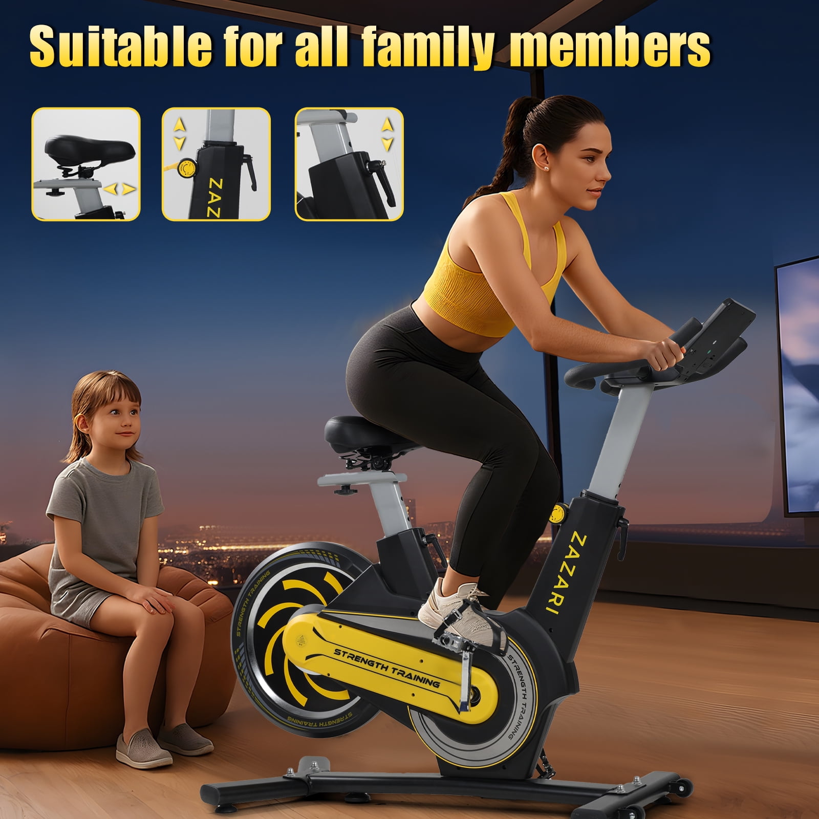 ZAZARI Indoor Cycling Bike with 7-Level Resistance and Silent Belt Drive