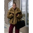 thumbnail image 4 of Female Faux Fur Coat Faux Fur Jacket Long Sleeve Lapel Furry Winter Jackets Parka Short Coat Brownish-Black L, 4 of 8