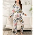 thumbnail image 3 of SWSMCLT Women's Long Sleeve Pajamas Set Silky Comfy Spring Fall Thin V Neck 2 Piece Lounge Set Soft Pjs Satin Holiday Butterfly 10-12, 3 of 5