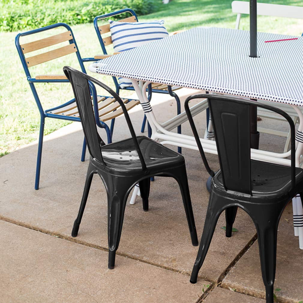 NiamVelo Metal Dining Chairs Set of 2, Indoor/Outdoor Patio Chairs, 18 Inch Stackable Chairs for Kitchen, Restaurant Dining Room ,Café , Bistro Patio （Black）