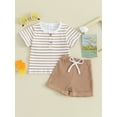 thumbnail image 2 of Bslissey Toddler Baby Boys Summer Clothes Short Sleeve Stripe Print T-shirt Tops + Solid Color Elastic Waist Shorts 6M 12M 18M 24M 3T Infant Casual Short Pants Sets, 2 of 9