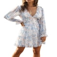 thumbnail image 2 of Robe à Motif Imprimé pour Femmes Manches Longues Col en V Profond Multiple Couches une-Pièce S/ M/ L/ TG, 2 of 5
