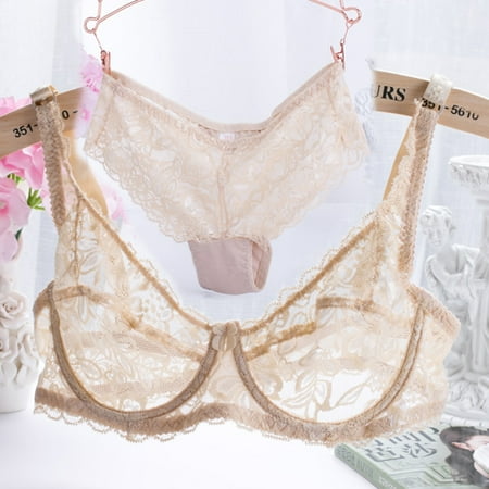 

New Women Lace Gauze Bra Sets Push Up 3/4 Cup Hook-and- Eye Breathable Ultra-thin bra Lingerie Underwear With Brief