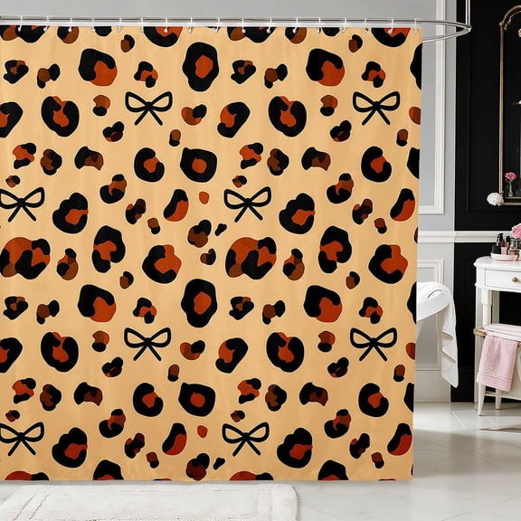 Erosebridal Leopard Bow Heart Print Shower Curtain 72Wx72L for Girls, Cheetah Animal Spots Love Waterproof Bathroom Curtain