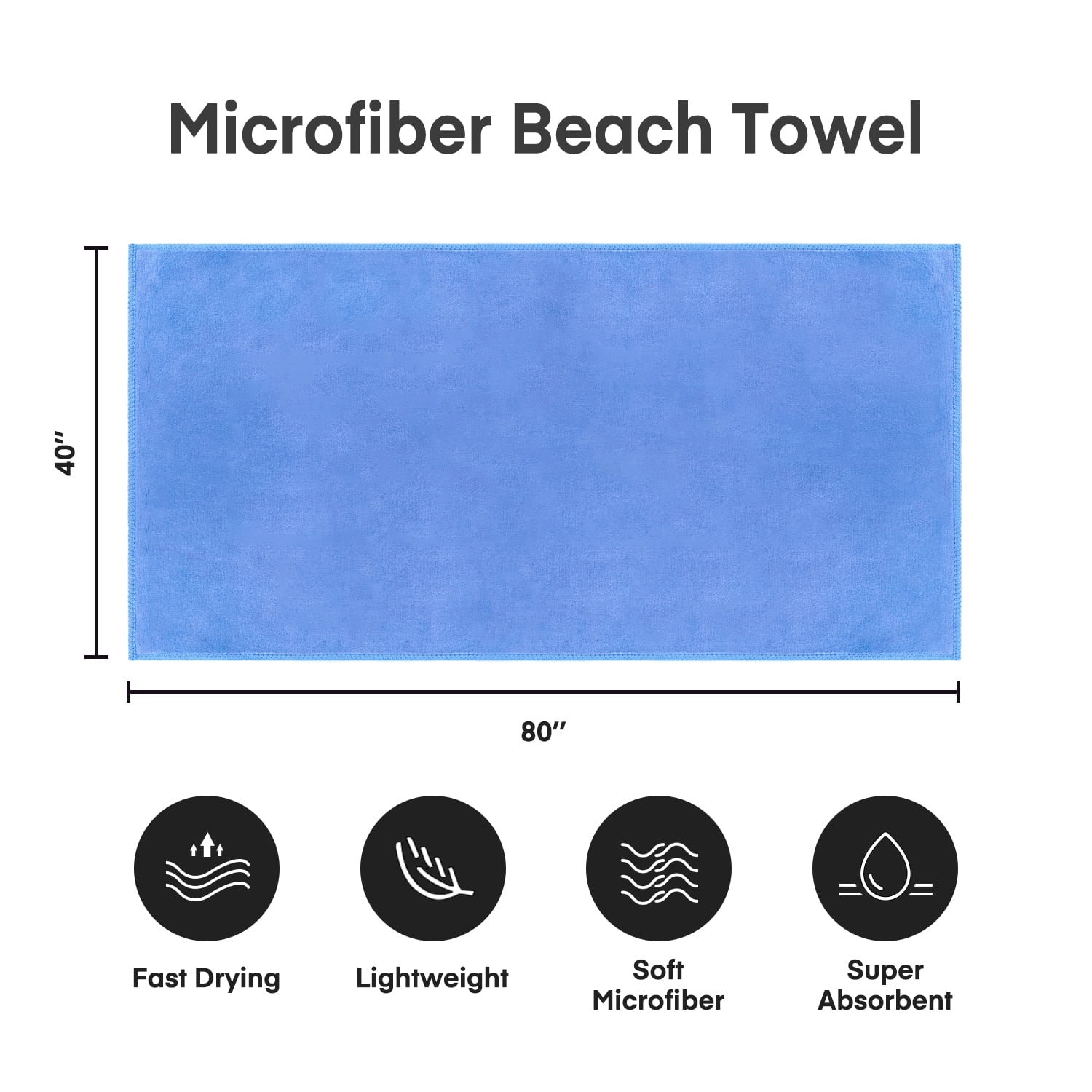 NC Microfiber Bath Towels 2 Pack Towel Sets (40" x 80") - Extra Absorbent, Fast Drying, Blue