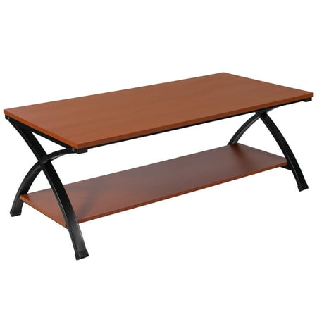 - Flash Furniture Ringwood Cherry Wood Grain Finish Coffee Table with Black Metal Frame