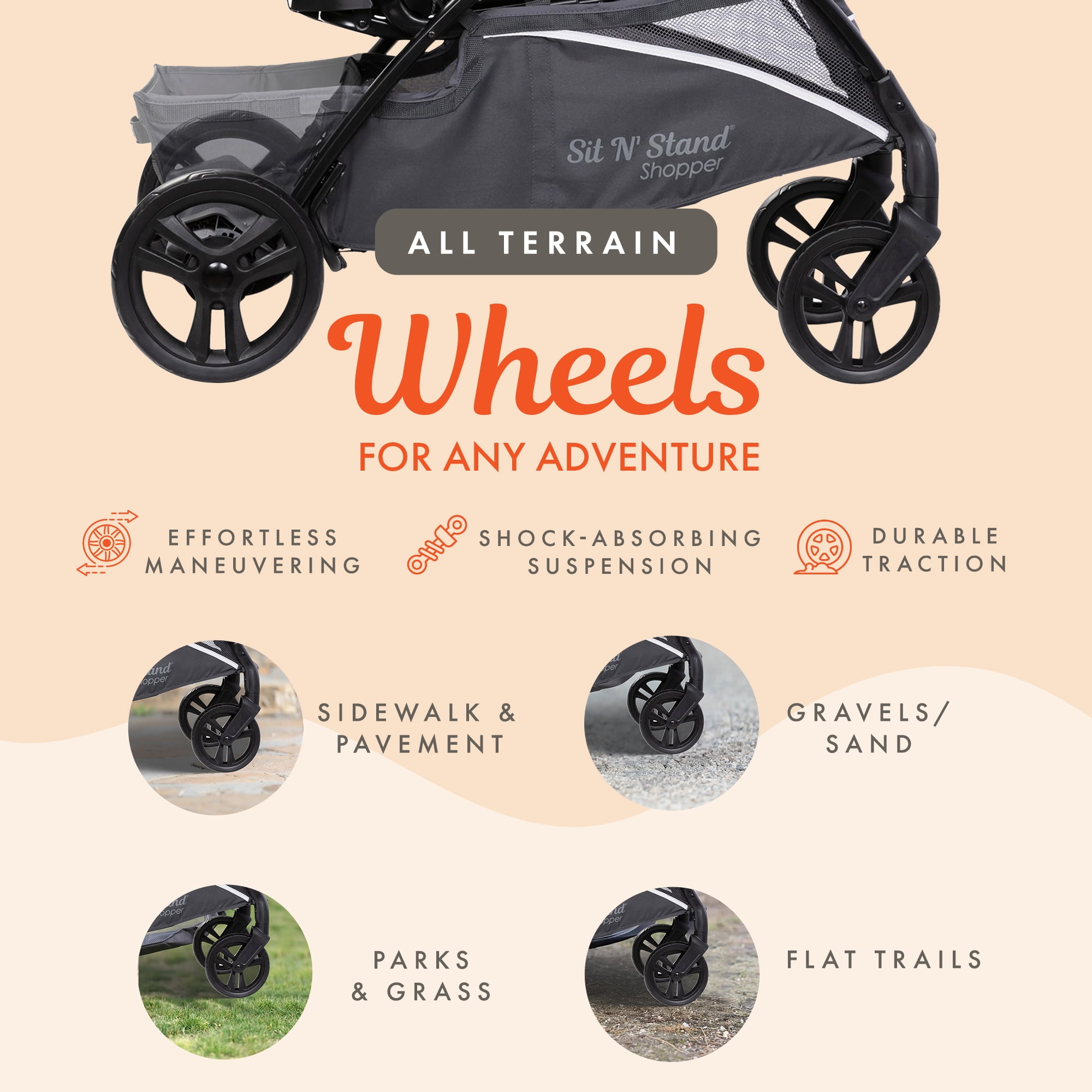 Baby Trend Sit N' Stand 5 in 1 Shopper Stroller with Canopy and Basket, Magnolia