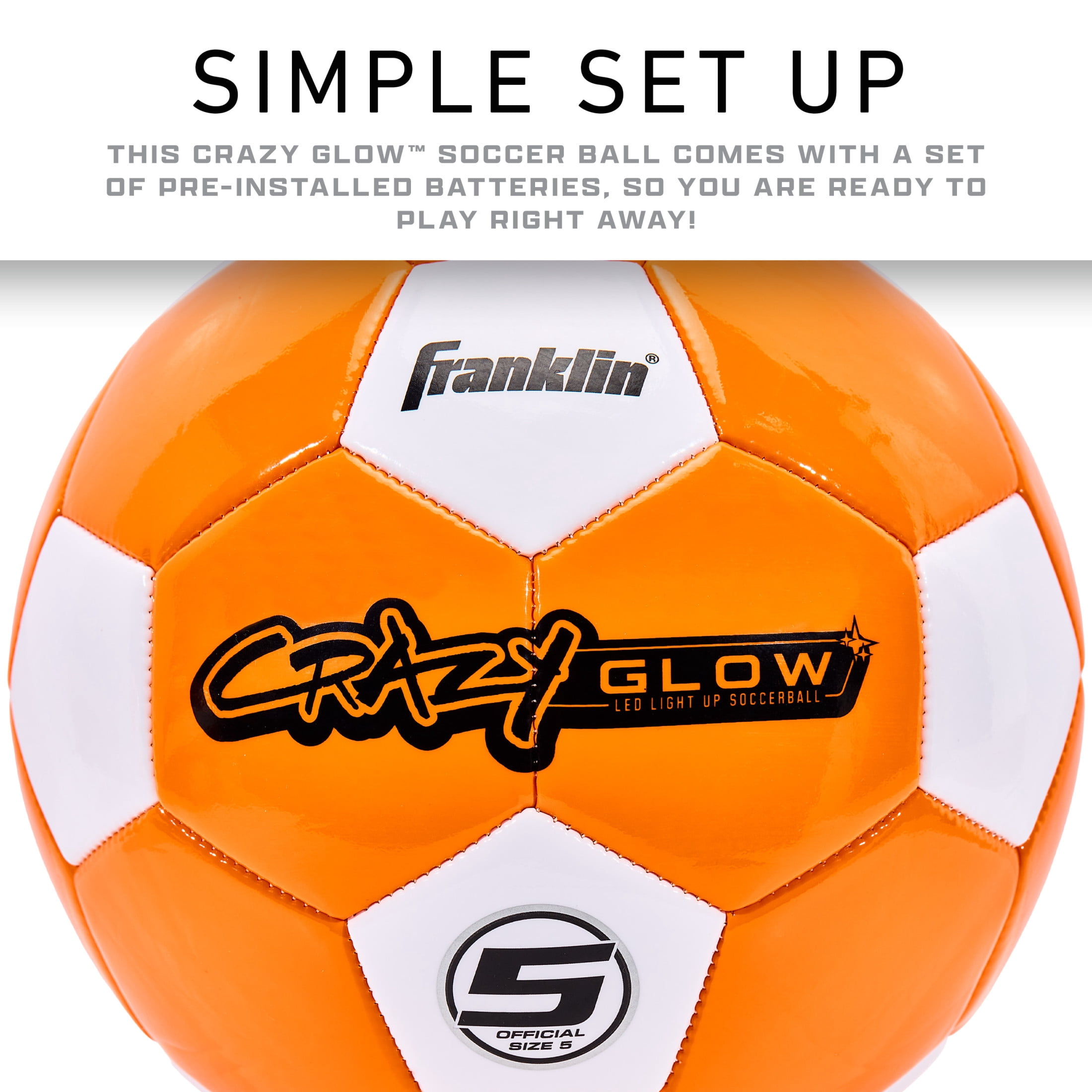 Franklin Sports Glow in the Dark Soccer Ball - Crazy Glow Light Up Indoor + Outdoor Soccer Ball - Official Size 5 - Air Pump Included - Perfect Gift for Kids + Adults