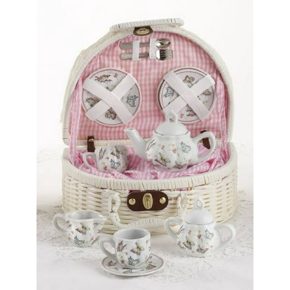 Delton Children's Tea Set with Basket Pink Butterfly