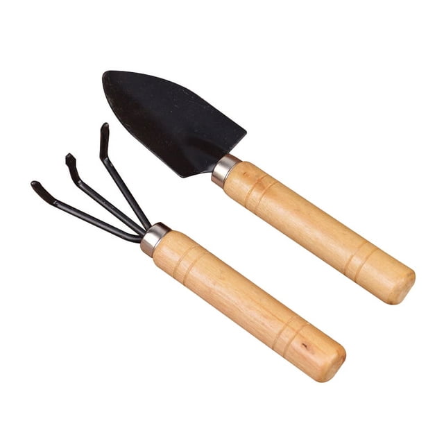 2/3 Pcs Outils de Jardinage Manche en Bois Inox Râteau Pelle pour Plantes en Pot pour Fleurs Transplantation de Plantes en Pot Ensemble d'Outils 2 Pcs