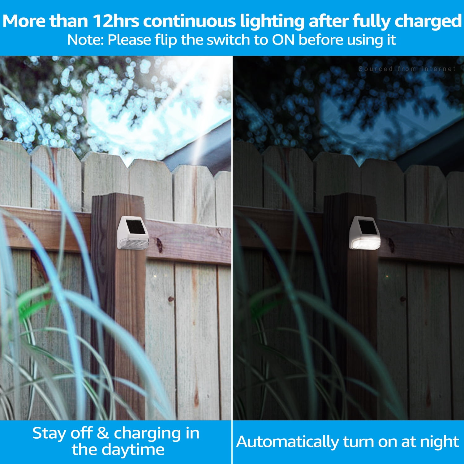 24 Pack Solar Deck Lights, Dusk-to-Dawn LED Fence Lights, White