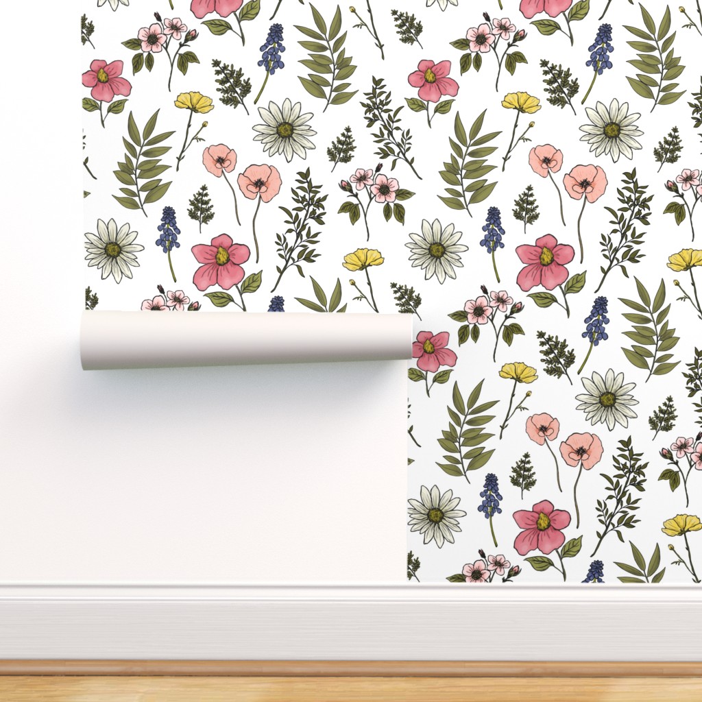 Removable Wallpaper self-adhesive Vintage floral Rose Nursery Baby girl Kids