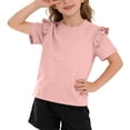 thumbnail image 1 of Zpanxa T-Shirts pour Filles Couleur Unie Bordure Festonnée Manches Courtes Col Rond Coton Haut Décontracté 5 Ans, 1 of 7