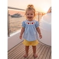 thumbnail image 4 of Caoirhny Toddler Kids Girls Back to School Clothes Set 2T 3T 4T 5T 6T Apple/Pencil Embroidery Short Sleeves T-Shirt and Elastic Ruffles Shorts Outfits, 4 of 9