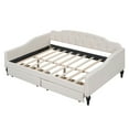 thumbnail image 5 of Full Size Upholstered Daybed with 2 Drawers, Beige Sofa Bed with Button Tufted Backrest, Wooden Captain’s Bed with Slats Support and Solid Wood Legs, No Box Spring Needed, 5 of 9