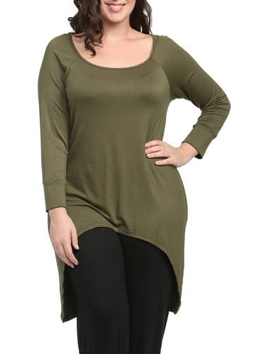 Women's Plus Size High-Low Long Sleeve Extra Long Tunic Top - Walmart.com