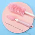 thumbnail image 2 of 3pcs Baby Bottle Brush Rotation Cleaning Brushes Set Handheld Cleaner Pink, 2 of 8
