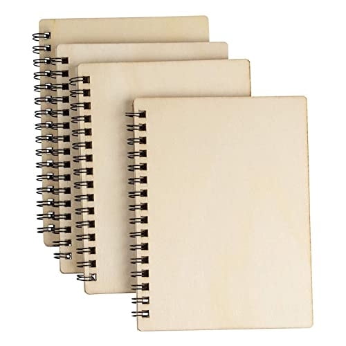 Cuaderno madera 4 pks, espiral, sin líneas, 20 hojas c/u (11,4 x 14,7 cm)