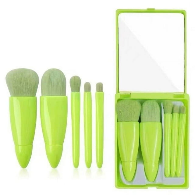 Set de brochas de maquillaje de viaje Easy Taken, 5 mini brochas de maquillaje con todas las funciones, incluye espejo y brochas para labios.