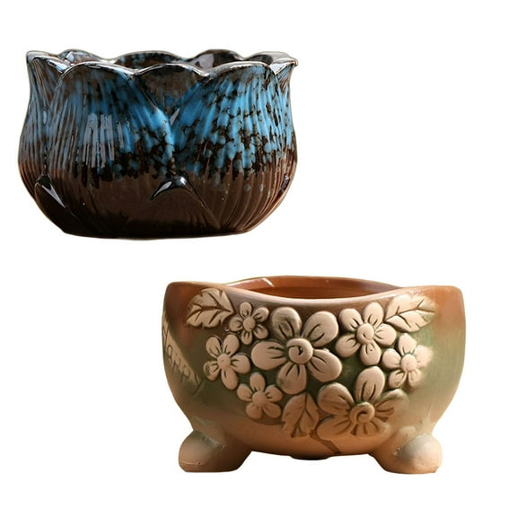 FACEGA 2Pcs Succulent Pots,Small Plant Pots,Round Ceramic Pots for Plants for Indoor & Outdoor Use,Pots for Succulents,Cactus,Style1