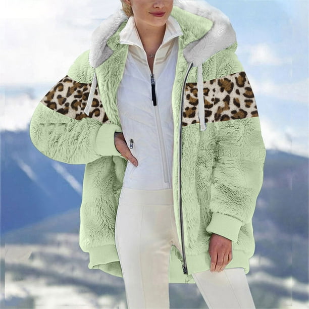Pntutb, chaqueta informal de manga larga con capucha y cremallera de felpa con estampado de leopardo para mujer, chaqueta de retazos de Color sólido, prendas de vestir, abrigo, liquidación Pntutb Pntutb-2593