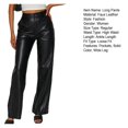 thumbnail image 7 of Joernso Women High Waist Solid Color Retro Long Pants Slim Fit Straight Wide Leg Side Pockets Faux Leather Street Party Trousers, 7 of 7